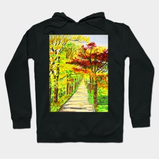 Autumn alley with red and yellow trees Hoodie